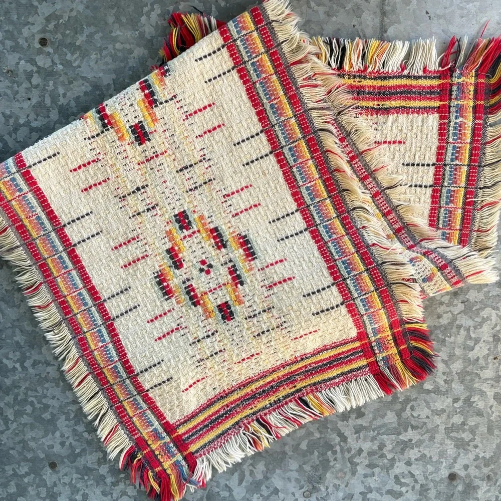 Vintage Overshot Handwoven Cotton Textile‎ / Table Runner Bohemian Cottagecore